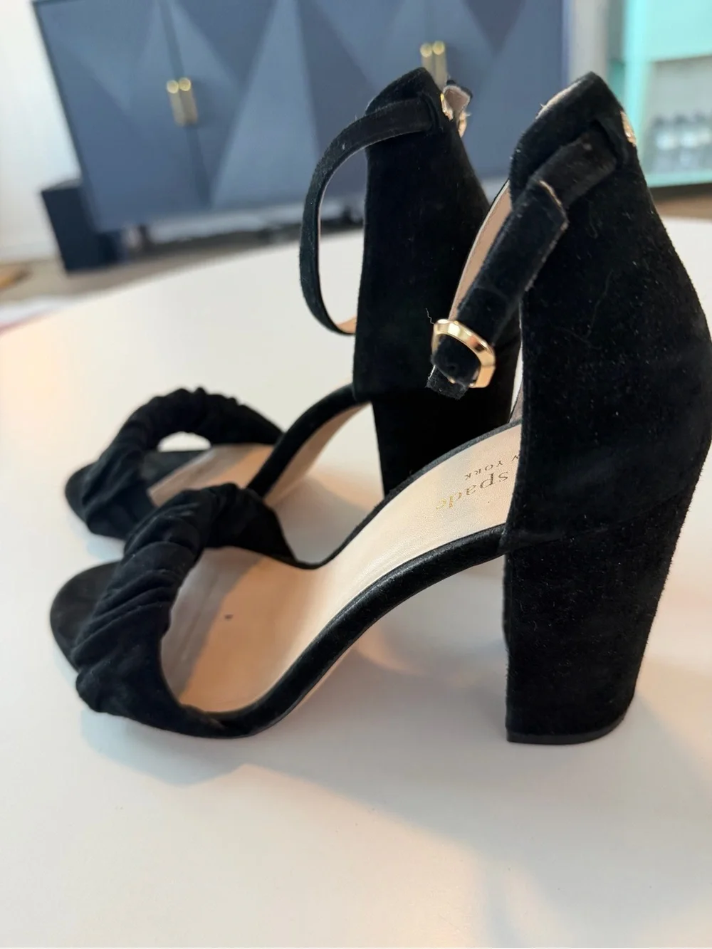Kate Spade Black Suede Mona Heeled Sandals